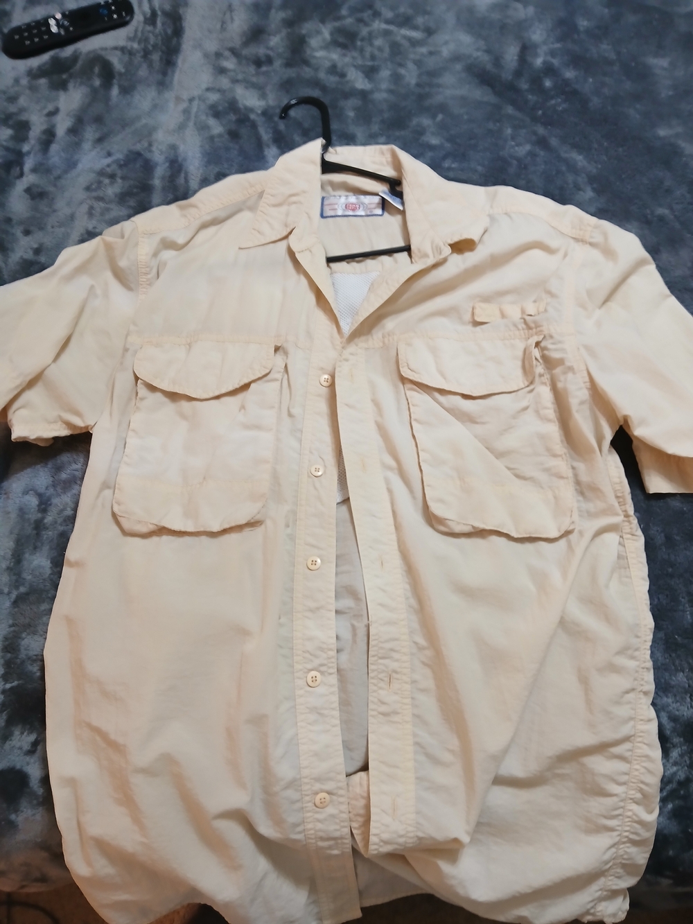 Vintage Penn Reels Short-Sleeve Button-Down Shirt in Light Cream